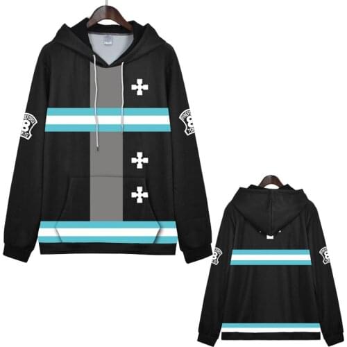 Fire Force Hoodies Shinra Kusakabe Anime Printing Long Sleeve Hooded Jackets Coats Tops Sweatshirts Cosplay Costumes Men Women