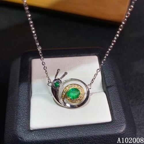 KJJEAXCMY fine jewelry 925 pure silver inlaid natural emerald girl new Pendant luxury snails Necklace support test hot selling
