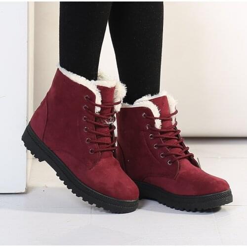 Classic Women Snow Boots Winter Boots Women Lace-Up Flat Heel Ankle Boots for Women Shoes Warm Fur Plush Shoes Woman WSH2461