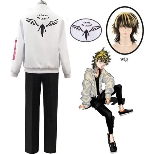 Anime Tokyo Revengers Cosplay White Jacket Kazutora Hanemiya Costume Wig Baseball Coat Pants Valhalla Baruhara Autumn Spring