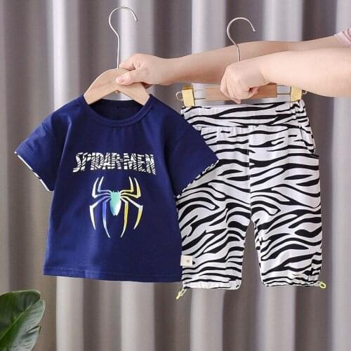 Summer 100% Cotton Childrens Clothing Spider Print Kids Clothing Sets T-Shirt+Shorts Baby Boys Clothes Casual Sport Suits 1-5 Y