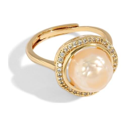 Kfvanfi Fashion natural pearl ring jewelry with zircon gemstone open ring exquisite accessories wedding engagement party gift