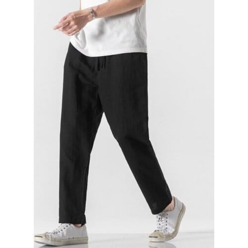 2021 Autumn Winter Chinese Style Mens Cotton Linen Casual Pants Mens Trousers Plus Size Kimono Pants Men Straight Pants