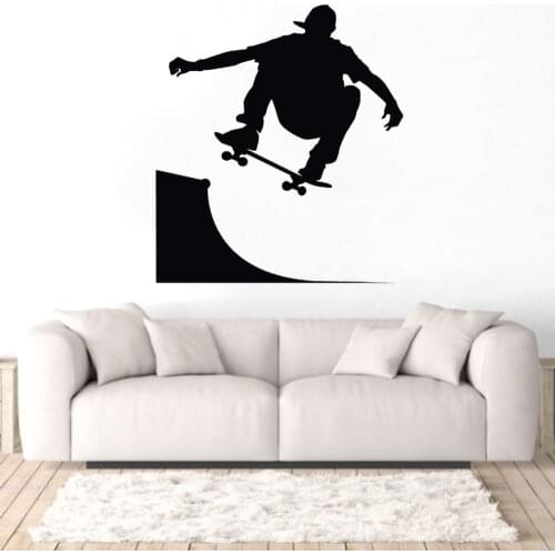 Skater Boy Tricks Silhouette Art Wall Decal Skateboard Sports Sticker For Home Living Decoration Removable A002806