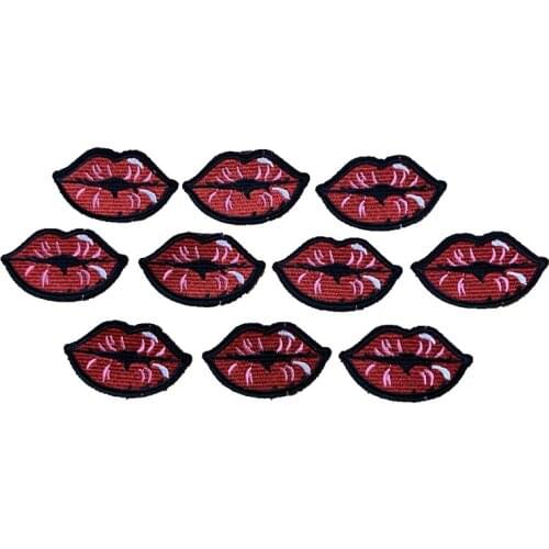 New Arrival Small Red Lips Embroidered Patches Iron on Mouth Embroidery Appliques 10 Pieces