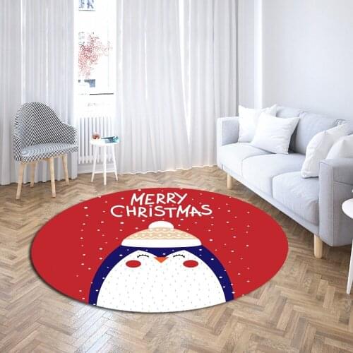Merry Christmas Alfombra Christmas Gift Area Rugs for Living Room Bedroom 3D Penguin Pine Kовер Polyester Floor Mat Round Carpet