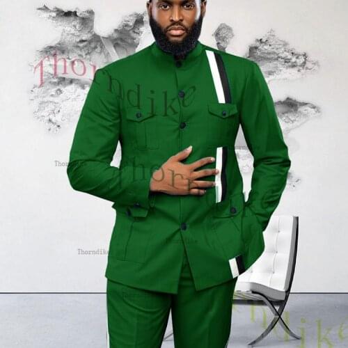 Thorndike Slim Fit Green 2 Piece Suit For Men Wedding Tuxedo Bridegroom Groomsmen Men Suits Business Party Prom Blazer T1322