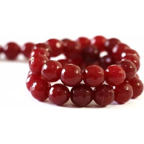Charming dark red stone 4mm 6mm 8mm 10mm 12mm chalcedony jades faceted round loose beads diy cute Jewelry making 15 inches B06