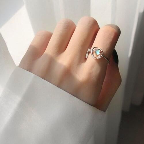 Opening Adjustable Rings For Women Teen Girls Blue Crystal Planet Cute Fashion Korean Style Hot Sale Lady Party Jewelry BOYULIGE