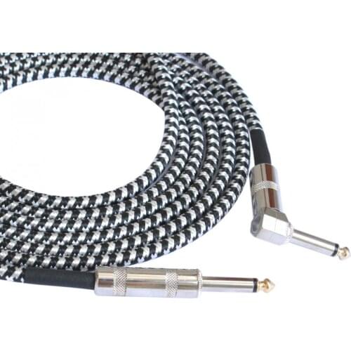 Potable 3m 10ft Mono Cable Audio Male to Male Black White Wove Coat Wire Copper Cord 6.3mm Plug for Electric Instruments