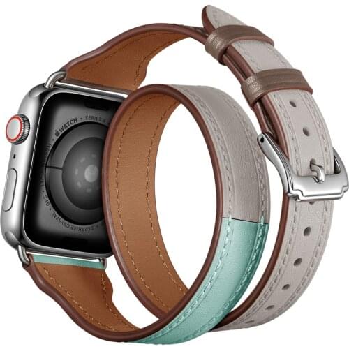 Genuine Leather Bracelet for Apple Watch Band 42mm 38mm Double Tour Loop Strap 44mm 40mm iwatch series 5 4 3 2 1 Wrist Watchband