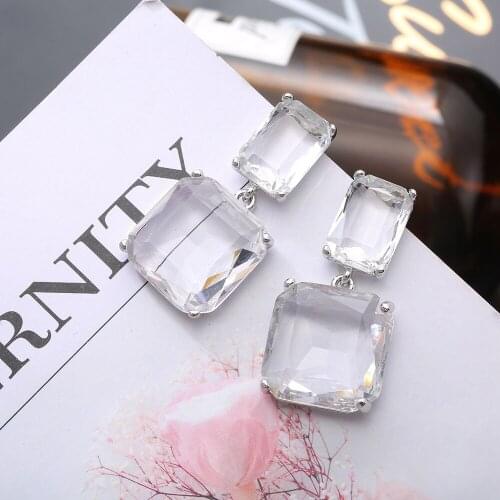 New Design Double Square Glass Drop Earrings For Women Color Shiny Geometric Dangle Earrings Girls Wedding Party Gift 2020