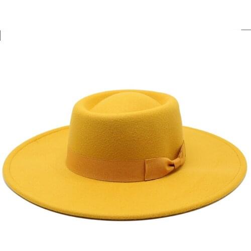 Summer fedorayellow fedoras ribbon fedora hat men panama top cap fedoras with leather chains large brim hat church hat party hat