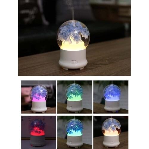USB LED Night Light Dimmable Fire Tree Silver Flower DIY Lamp Glass Cover Table Light LED Wood Bedside LED Night Lamp