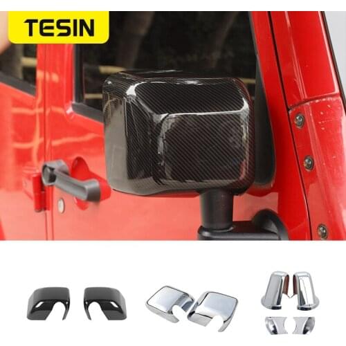 TESIN ABS Car Rear View Rearview Mirror Shell Decoration Cover Stickers for Jeep Wrangler JK 2007-2017 Car Accessories Styling