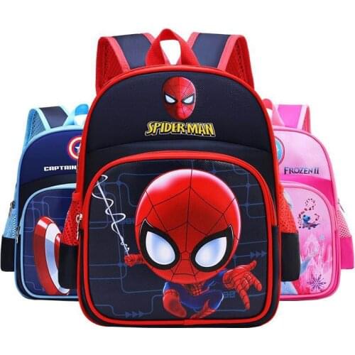 2021 Disney Child Kindergarten School Bag Spider-Man Waterproof Backpack Cartoon Cute Iron Man School Bag Lightening Backpack