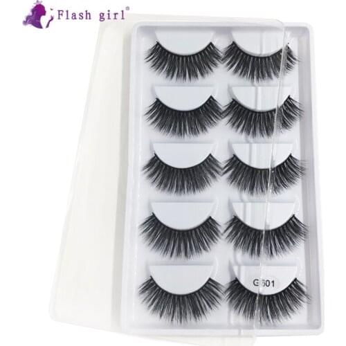 High Quality Natural 3D Mink Eyelashes G601 5 Pairs Handmade Reusable Fake Eyelash Extension Beauty Fashion Tools
