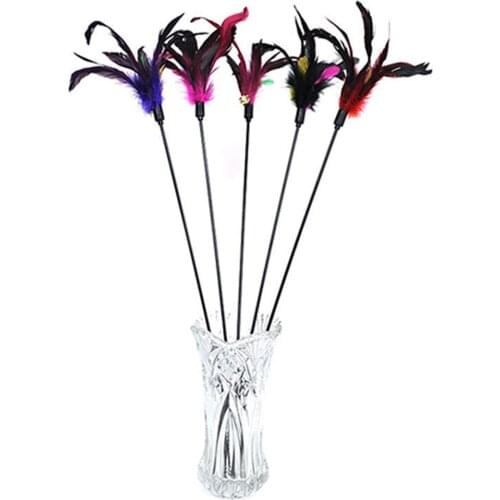 1Pc Fun Kitten Toy Cat Feather Bell Wand Teaser Rod Bead Play Pet Ball Toy
