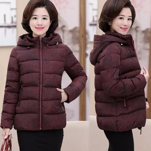 Hooded Ladies winter jacket Short Cotton Top warm Women coat Large size Womens down jacket Long sleeve Middle age women thick