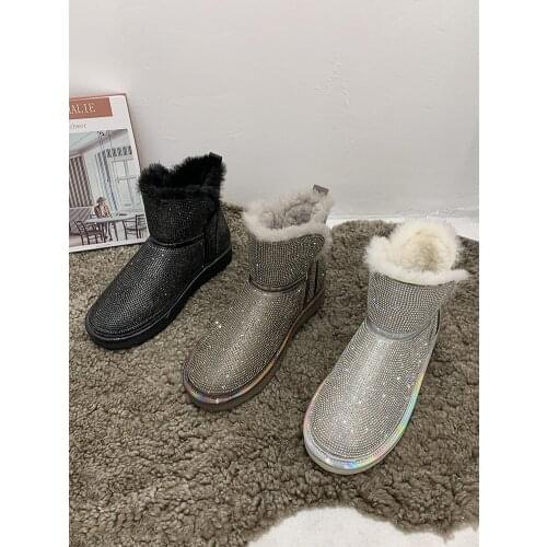 Womens shoes snow boots 2020 new fashion plus velvet warmth flashing diamond non-slip cotton shoes