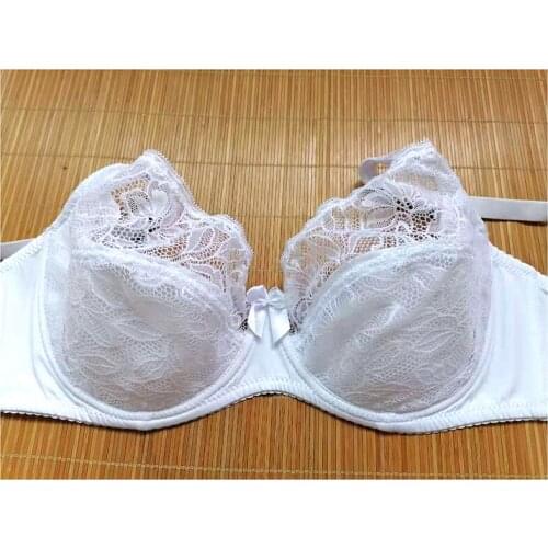 Womens underwear bra white lace sexy lingerie top push up Minimizer full cup B C D E big breast plus size 32-44 cotton bh D08