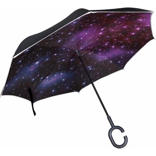 Shinning Starry Sky Printed Reverse Umbrella C-hook Double Layer Inverted Reverse Umbrellas Romantic Windproof Creative Paraguas
