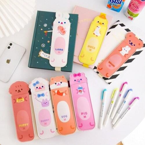 1PC PU Leather Mini Pen Bag Elastic Buckle Book Pencil Case Portable Notebook Journal Pen Holder Office Stationery