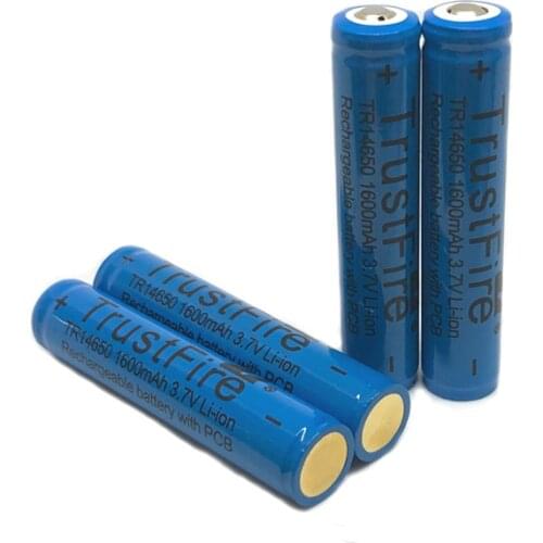 10pcs/lot TrustFire TR14650 Rechargeable Li-ion Battery 3.7V 14650 1600mAh Lithium Camera Flashlight Torch Batteries with PCB