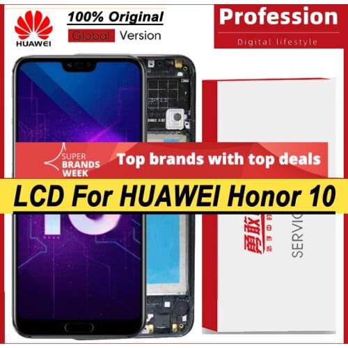 100% Original LCD with Frame + Fingerprint for HUAWEI Honor 10 Display Touch Screen Digitizer Assembly COL-L29 Repair Parts