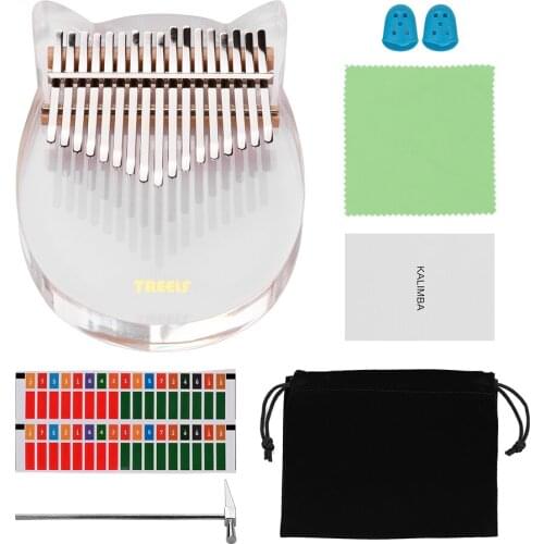 17 Keys Transparent Acrylic Thumb Piano Kalimba with Bag Tuning Hammer Cleaning Cloth Key Stickers Fingertip Protectors