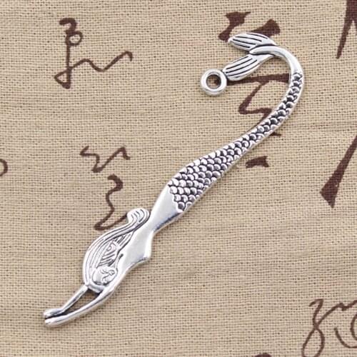 5pcs Charms Double Sided Mermaid Bookmarks 82x27mm Antique Silver Color Pendants Making DIY Handmade TibetanJewelry