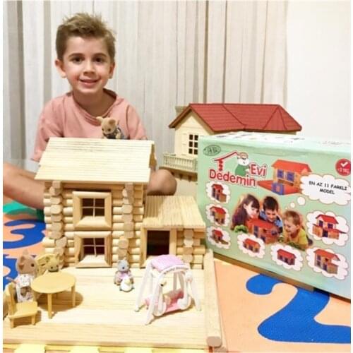 92 Pcs 100% Natural Wooden Puzzle House Toys for Kids Fun Building Blocks Sets Creative Educational Gifts Toy DIY Handmade