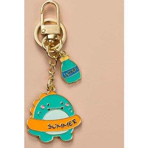 Swimming Circle Cartoon Dinos Animal Alloy Key Chain Charms Kawaii Accessories Pendant Couple Gift Phone Charm Car Keychain