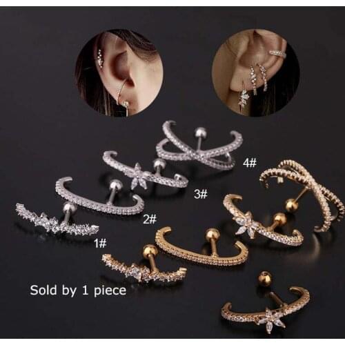 1 Piece Ear Conch Piercing Stud 16 Gauge Stainless Steel 6 Mm Length Gold Silver