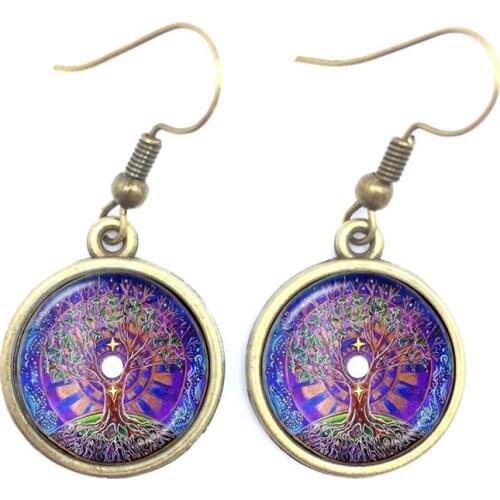 Tree Of Life Flower Drop Earrings OM Symbol Buddhism Zen 16mm Glass Cabochon Mandala Earring Vintage Jewelry For Women Girls