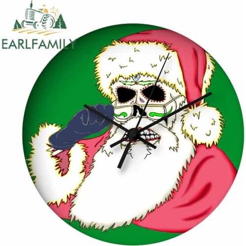 EARLFAMILY 13cm x 13cm Funny Santa Skull Alarm Clock Design Motorcycle Car Stickerss Window Wall Decal Car Styling