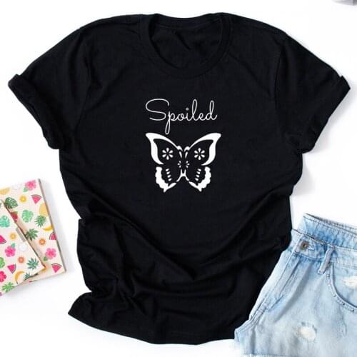 Spoiled Butterfly 100% Cotton T-shirt Cute Baby Girl Graphic Tee Shirt Top Aesthetic Women Short Sleeve Hipster Grunge Tshirt