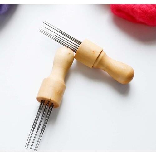 DIY Felting Needle with Eight Needles Tool Craft Wool Felt Stitch Punch Solid Wooden Handle Punch Needle Kit