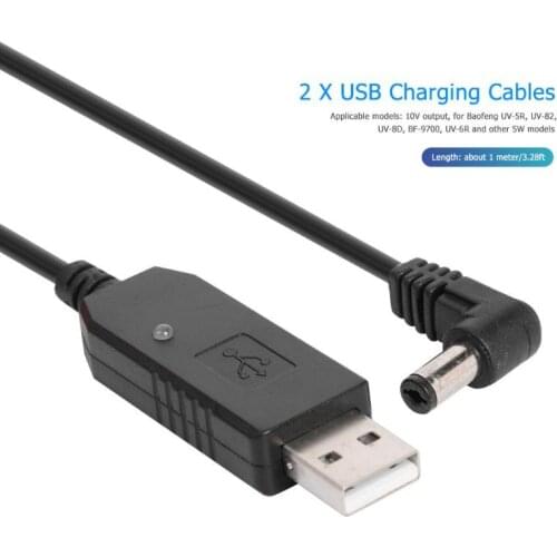 2pcs 1m USB Charging Cables 5V to 10V for BaoFeng UV-5R UV-82 UV-8D BF-9700 UV-6R Radio Desktop Battery Charger