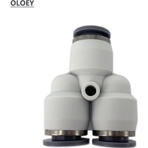 Each One The White PY Union Pneumatic Connector tee Fittings For Air Gas Pipe joint T"Y" type OD 4 6 8 10 12 MM
