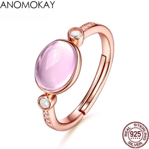 Anomokay Classic Luxury Oval Crystal Rose Gold Women Rings Set with White CZ 100% 925 Sterling Silver Resizable Ring for Party
