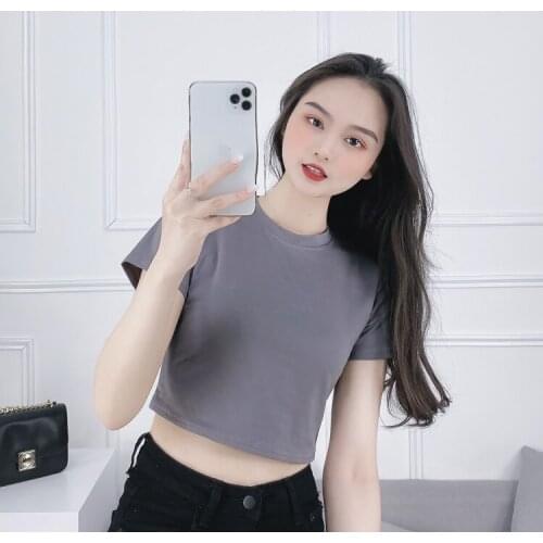 Spot scene shooting summer pure color T-shirt womens short sleeve short