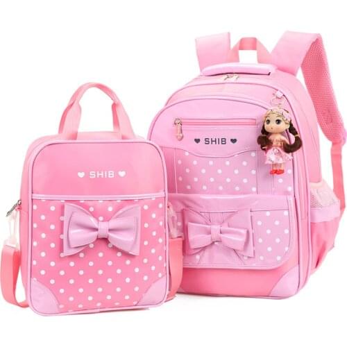Cute Children School Bags for Girls Dot Bow Backpacks Kids Bookbags Waterproof Primary School Backpacks Mochila Escolar
