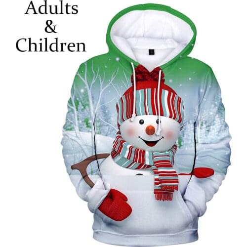 Fashion Christmas 3D Cartoon Man Woman New Hoodie Child Pullover Autumn Winter Christmas White Boy Girl Comfort Green Sweatshirt