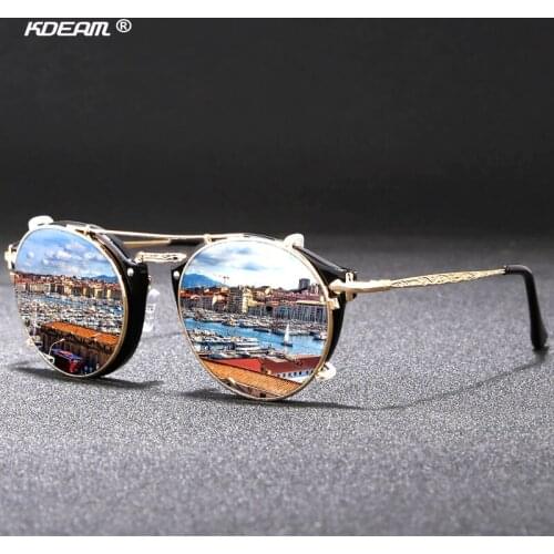 Fashion Round Sunglasses Metal Frame UV400 KDEAM Men Womens Steampunk Retro Sunglass Driving Shades With Free Box