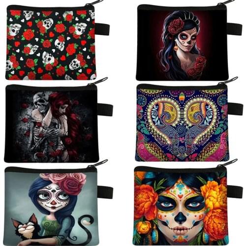 Cartoon Gothic Girl Coin Purse 3D Printing Skull Personality Card Bag Shopping Portable Coin Bag Small Storage Bag Gift