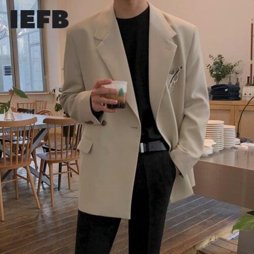 IEFB /mens wear Korean style casual suit coat loose trendy handsome double breasted big size blazer male autumn new 9Y4093