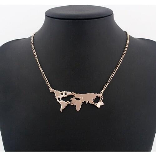 2020 New Fashion cheap smilp Gold Color World Map Pendant Necklace For Women Fine Jewelry wholesale