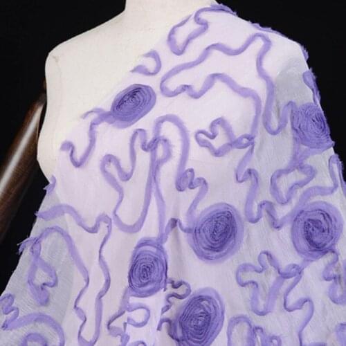 NW66 Summer Purple White Pleated Gauze Hard Mesh Fabric/Fashion Gauze Clothe/Modelling DIY Materials/Designer Clothes Fabric