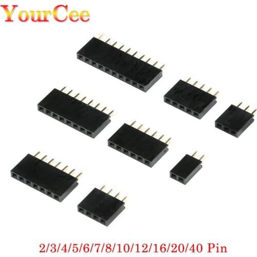 10Pcs 2.54mm Stright Female Single Row Pin Header Strip PCB Connector 1*2/3/4/5/6/7/8/10/12/16/20/40 Pin
